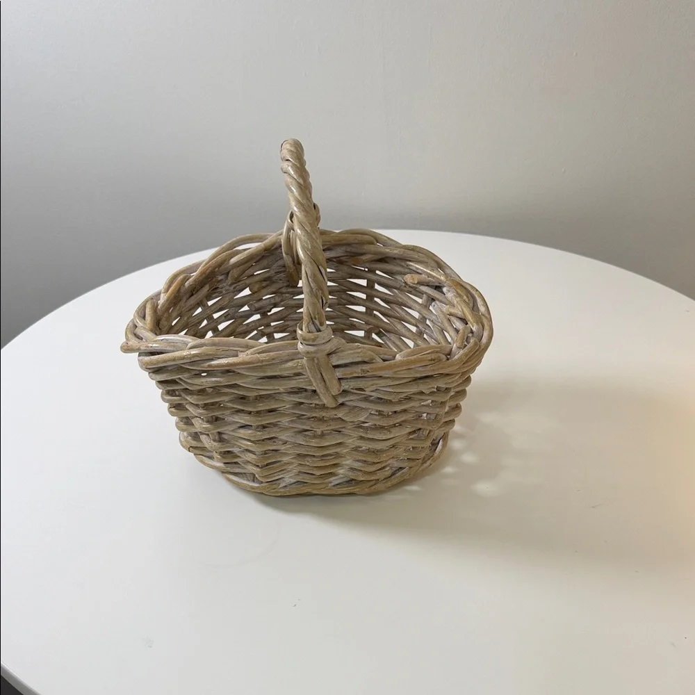 Woven Natural Rattan Storage Basket with Single Handle -‎ Beige/Tan